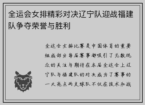 全运会女排精彩对决辽宁队迎战福建队争夺荣誉与胜利
